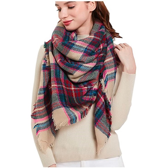 Soft Plaid Scarf Pink and Cream NWT - Picture 2 of 6